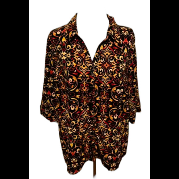 Catherine's Button Front 3/4 Sleeve Brown Shirt (14-16WP) - Picture 1 of 2
